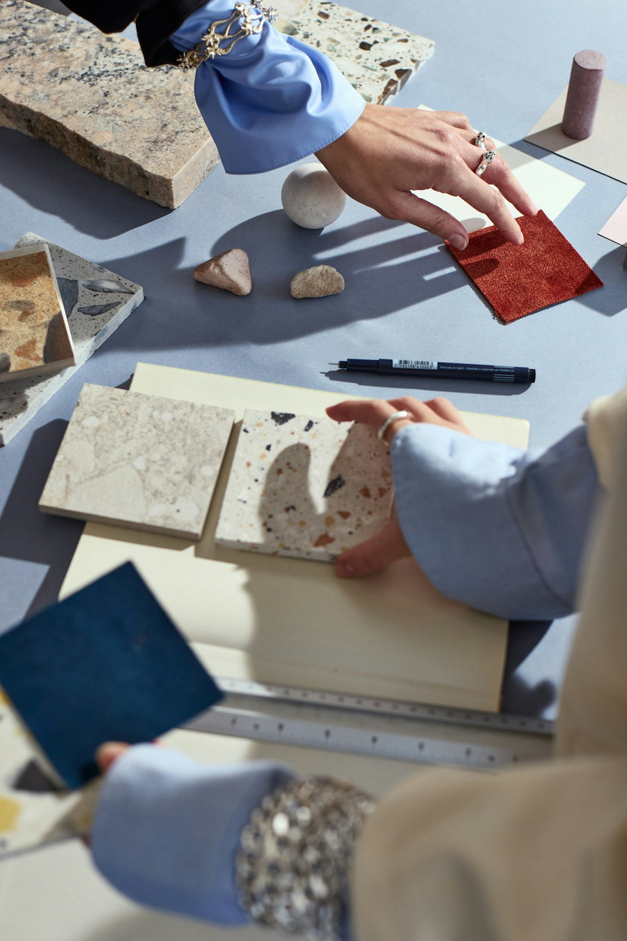 Material and finish selection at outofspaces®, a commercial interior design studio in Cairo